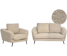 Sofa Beliani Trijų vietų poilsio baldų komplektas KJAER Boucle šviesiai smėlio spalvos