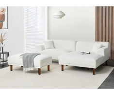Sofa Beliani Trivietis kampas HOLT, bouclé audinys, baltas, su otimane, kairinis