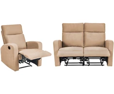 Sofa Beliani VERDAL 3 vietų sofų komplektas su rankine atsipalaidavimo funkcija, veliūras, šviesiai rudas