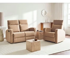 Sofa Beliani VERDAL 3 vietų sofų komplektas su rankine atsipalaidavimo funkcija, veliūras, šviesiai rudas