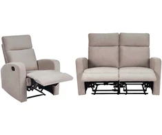 Sofa Beliani VERDAL poilsio baldų komplektas su elektrine relaksacijos funkcija 3 asmenims, veliūrinis, smėlio spalvos