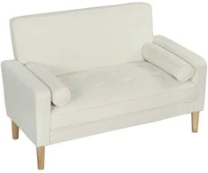 Sofa HOMCOM 2 vietnams., Dviguolis su kaučiuko medienos kojomis, minkštas svetainės, miegamojo, kremas baltas