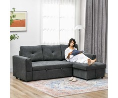 HOMCOM 3 vietų sofa su lovos funkcija, kampinė sofa su šezlongu, minkšta sofa, tamsiai pilka