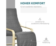 Sofa HOMCOM atsilenkianti kėdė, atsilenkianti kėdė, atsilenkianti kėdė su reguliuojama atrama kojoms, lininės išvaizdos valgomojo kėdė svetainei, beržo mediena, pilka 66,5 x 94 x 100 cm