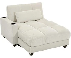 Sofa Sodos lova su pagalvėlėmis, putų užpildu, transformuojama į lovą, su puodelių laikikliu, kreminės baltos spalvos