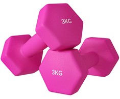 SPORTNOW 2 hantelių rinkinys 2 x 3kg hantelių rinkinys, šešiakampių hantelių rinkinys, pritaikytas grindims, skirtas jėgos treniruotėms namuose, rožinės spalvos