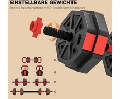 SPORTNOW 4-in-1 hantelių rinkinys, reguliuojami svarmenys ir štangos, 15 kg, jėgos treniruotėms namuose