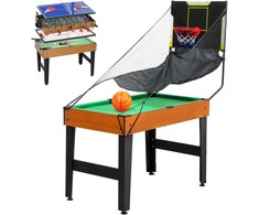 SPORTNOW 5-in-1 daugiafunkcinis žaidimų stalas, 53 priedai, stalo futbolas, stalo hokejus, stalo tenisas, biliardas, krepšinis, riešuto spalva SPORTNOW