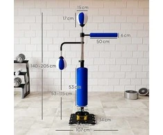 SPORTNOW Bokso stovas, du greičio kamuoliai, besisukantis bokso strypas, smūgių pagalvėlės, reguliuojamas aukštis, plienas, 107 x 36 x 140-205 cm, Mėlyna
