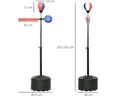 SPORTNOW bokso maišas, bokso stovas su bokso kriauše, refleksinė stangos rankena, 1,63–2,05 m reguliuojamo aukščio pastatoma bokso kriaušė su taikiniu, HDPE, dirbtinė oda