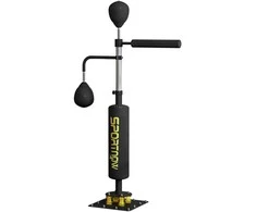 SPORTNOW Boxavimo stendas, du greičio kamuoliukai, besisukanti bokso lazda, smūgio pagalvėlė, reguliuojamas aukštis, plienas, 107 x 36 x 140-205 cm, juodas