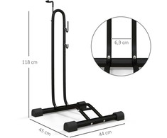 SPORTNOW dviračių stovas vertikalus ir horizontalus radikaliai reguliuojamas stovas 6"-28" ir 700c dviračiams 45 x 44 x 118 cm, metalinis juodas | Aosom