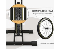 Sportnow Dviračių stovas vertikalus ir horizontalus dviračių stovas, atsparus oro sąlygoms, skirtas 6"-28" ir 700c dviračiams 45 x 44 x 118 cm, metalinis, juodas