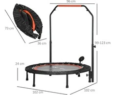 SPORTNOW mini batutas, 102 cm, su LCD monitoriumi, 4 padėčių reguliuojama rankena, iki 100 kg