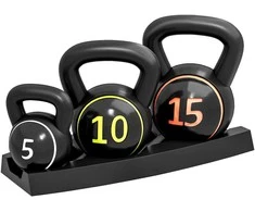 Sportnow HOMCOM virdulys (kettlebell), 2,2kg, 4,5kg, 6,8kg, 3 dalių rinkinys gimnastikai, jėgos treniruotėms, juodas