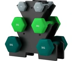SPORTNOW Hantelių rinkinys 6 hanteliai su hantelių stovu, 2 x 1kg, 2 x 3kg, 2 x 5kg metalinių hantelių rinkinys fitnesui, gimnastikai, namuose