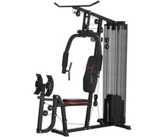 SPORTNOW jėgos stotis, daugiafunkcinė treniruoklių stotis su lat pull-down ir butterfly baru, kojų presas, treniruoklis su 45 kg svorio blokais, skirtas naudoti namuose, juoda