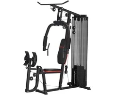 SPORTNOW jėgos stotis, daugiafunkcinė treniruoklių stotis su lat pull-down ir butterfly baru, kojų presas, treniruoklis su 45 kg svorio blokais, skirtas naudoti namuose, juoda
