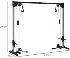 SPORTNOW kabelių treniruoklis namams, svoriai iki 50 kg kiekvienoje pusėje, kabelių stotis su rankenomis, laisvai pastatomas kabelių bokštas treniruotėms namuose, 245 x 207 cm