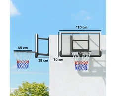 SPORTNOW krepšinio stovas su lenta, skirtas naudoti lauke ir patalpose, krepšinio lenta su 45 cm skersmens plieniniu lanku ir tinkleliu, tvirtinamas prie sienos, krepšinio lenta suaugusiems, juoda