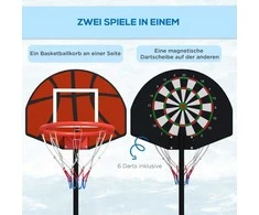 SPORTNOW reguliuojamas krepšinio stovas, krepšinio stovas su magnetiniu smiginiu, 129–179 cm