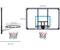 SPORTNOW krepšinio lenta su lanku ir tinkleliu, montuojama ant sienos, skirta naudoti lauke, plieninė, 113 x 61 x 73 cm