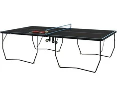 SPORTNOW lauko stalo teniso stalas, sulankstomas stalo teniso stalas su tinkleliu, ratukais, 2 raketėmis ir 3 kamuoliukais, plieno, juodas, 274 x 152,5 x 76 cm