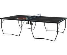 SPORTNOW lauko stalo teniso stalas, sulankstomas stalo teniso stalas su tinkleliu, ratukais, 2 stalo teniso lazdomis ir 3 kamuoliukais, plieno, juodas, 274 x 152,5 x 76 cm