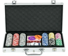 SPORTNOW pokerio dėklo rinkinys 300 žetonų 11,5 g Pilnas pokerio rinkinys Užraktas 2 kaladės 5 kauliukai Dalintojo aklųjų mygtukai Sidabrinis