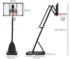 SPORTNOW reguliuojamo aukščio krepšinio stovas 293-350 cm, mobilus krepšinio stovas su plienine konstrukcija