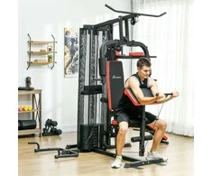 SPORTNOW svarmenų stotis, daugiafunkcinė treniruoklių stotis su "Butterfly" ir "Lat Bar" strypu, lenktuvu, krūtinės presu, sėdėjimo suoliuku, treniruoklių įranga su 65 kg svorio blokais, skirta naudoti namuose, juoda