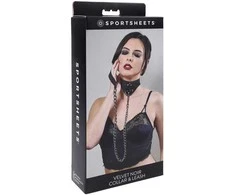 SPORTSHEETS aksominis „Noir“ antkaklis ir pavadėlis
