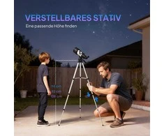 Teleskopas, 70 mm objektyvas, 5x24 didinimas, reguliuojamas trikojis, sidabrinės spalvos, Outsunny