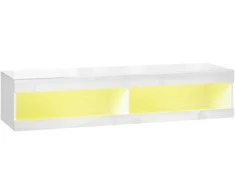 TV staliukas HOMCOM televizoriaus spintele, pakabinama TV spintelė su 16 spalvų RGB LED apšvietimu, TV stovas su atvira laikymo erdve, 55-60 colių televizoriams, svetainei, miegamajam, 140 x 40 x 30 cm, blizgiai balta