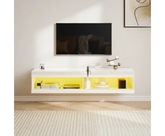 TV staliukas HOMCOM TV spintelė, pakabinama TV komoda su RGB LED apšvietimu (16 spalvų), TV stovas su atvira erdve daiktams, 55–60 colių televizoriams, svetainei, miegamajam, 140 x 40 x 30 cm, blizgi balta