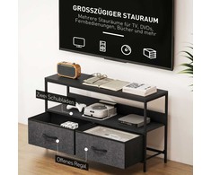 TV staliukas su 2 stalčiais, atvira niša, skirta televizoriams iki 47 colių, 98 x 29 x 56 cm, Juoda+Tamsiai pilka