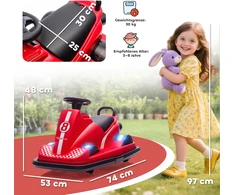 Vaikiškas akumuliatorinis automobilis AIYAPLAY, 360 laipsnių besisukantis, su vairu, LED šviesomis, muzikos funkcija, 3-8 metai, raudonas