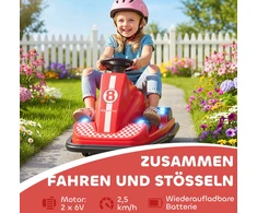 Vaikiškas akumuliatorinis automobilis AIYAPLAY, 360 laipsnių besisukantis, su vairu, LED šviesomis, muzikos funkcija, 3-8 metai, raudonas