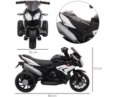 Vaikiškas elektrinis motociklas HOMCOM, šviesos ir garsai, 3 km/h, įkraunamas, plastikas ir metalas, juoda/balta
