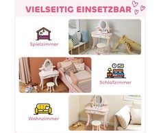 Vaikiškas tušalinis staliukas, kėdė, stalčius, nuimamas veidrodis, vaikiškas rašomasis stalas su 7 priedais, 2-in-1 dizainas, MDF, Rožinis