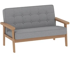 Vaikiškas fotelis, dvivietė vaikiška sofa su mediniu rėmu, pilka, 3-15 metų vaikams