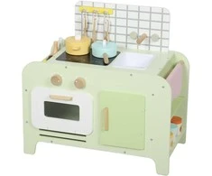 Vaikų virtuvėlės žaidimų rinkinys, MDF, 15 priedų, spintelės, 40 cm, nuo 3 metų, žalias