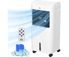 Ventiliatorius "HOMCOM 3 in 1" mobilusis oro kondicionierius su drėkinimu Vėsinimas vandeniu 15L 60° osciliacinis oro kondicionierius Oro aušintuvas su 7,5 val. laikmačiu, nuotolinio valdymo pultu, LED ekranu, skirtas 20 ㎡ Baltas 37 x 32 x 78 cm