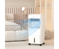 Ventiliatorius "HOMCOM 3 in 1" mobilusis oro kondicionierius su drėkinimu Vėsinimas vandeniu 15L 60° osciliacinis oro kondicionierius Oro aušintuvas su 7,5 val. laikmačiu, nuotolinio valdymo pultu, LED ekranu, skirtas 20 ㎡ Baltas 37 x 32 x 78 cm