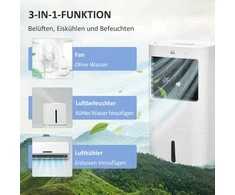 Ventiliatorius HOMCOM 3 in 1 mobilusis oro kondicionierius su drėkinimo vandens aušinimu 15L 60° svyruojantis oro kondicionierius 65W oro aušintuvas su 8 val. laikmačiu, nuotolinio valdymo pultas, naudingas plotas 20 ㎡ Balta 32 x 37 x 69 cm