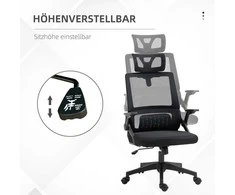 Ergonomiška biuro kėdė Vinsetto, reguliuojama, su galvos atrama, porankiais ir supimosi funkcija, juoda