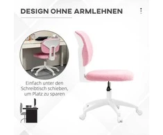 Vinsetto Ergonomiška darbo kėdė, reguliuojamo aukščio kompiuterio kėdė be porankių, pasukama kėdė, aksomas, rožinė