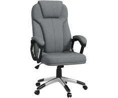 Vinsetto biuro kėdė, ergonomiška kompiuterinė kėdė su supimosi funkcija, reguliuojamu aukščiu, galvos atrama, porankiais, pilka, lininis audinys, 66x75x110–120 cm