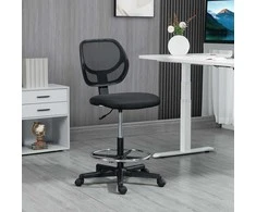 "Vinsetto" biuro kėdė Ergonomiška pasukama kėdė su reguliuojamu kojų žiedu, reguliuojamas aukštis 93-113 cm, ratukai, juoda