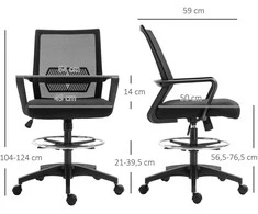 Vinsetto biuro kėdė Ergonomiška rašomojo stalo kėdė su reguliuojamu pėdos žiedu, juosmens atrama, reguliuojamo aukščio pasukama kėdė su tinkliniu atlošu, sūpynės funkcija, kompiuterio kėdė, juoda